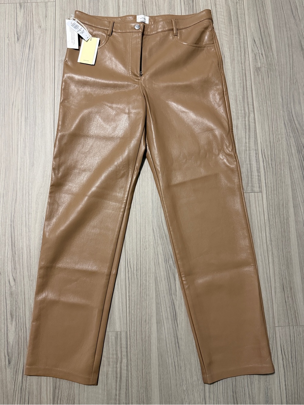 Wilfred Straight-Leg Faux Leather Pants in Camel Brown